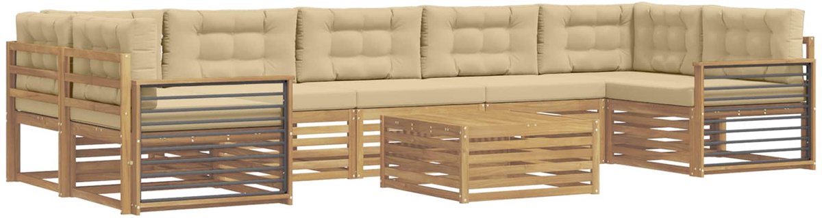 vidaXL Buiten - bank - set - 8 - st - 7-zits - Wit - en - Beige - Massief - Acacia - Hout Wit en Beige