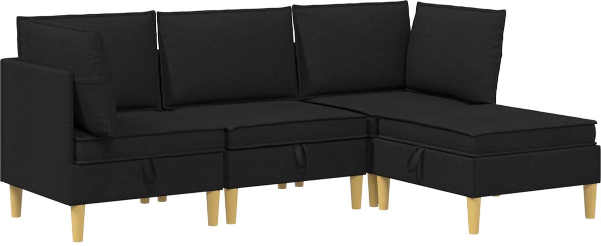 vidaXL Modulaire - bankset - met - opslag - 4 - st - Zwart - 210 - x - 140 - x - 82 - cm - Stof