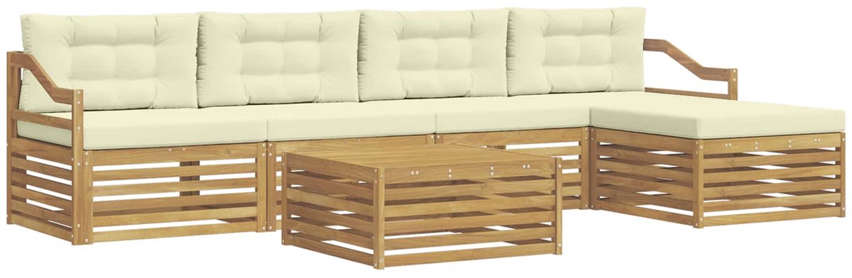vidaXL Buiten - bank - set - 6 - st - 5-zits - Wit - en - crèmekleurig - Polyester Wit en crèmekleurig