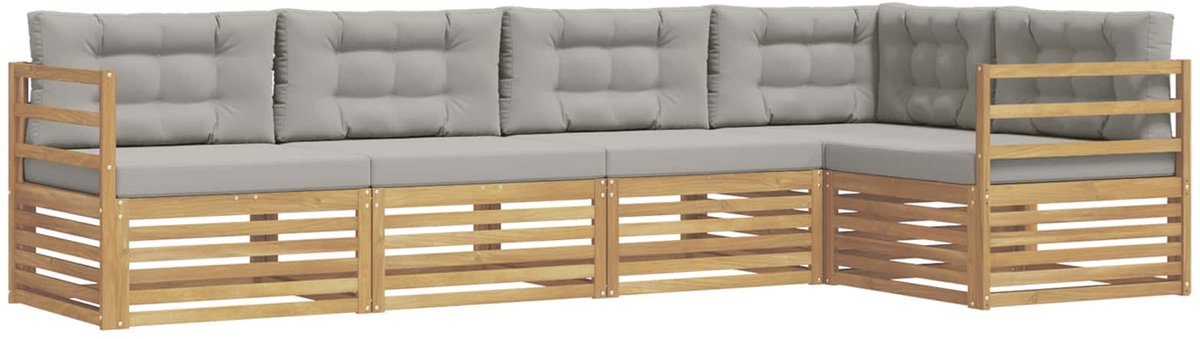 vidaXL Buiten - bank - set - 5 - st - 5-zits - Wit - en - Lichtgrijs - Polyester Wit en lichtgrijs