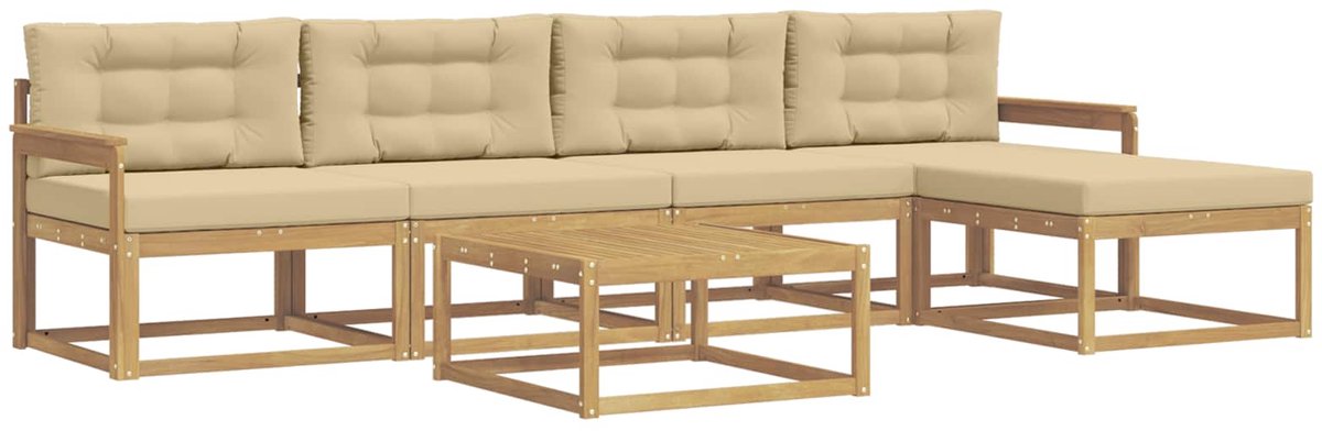 vidaXL Buiten - bank - set - 6 - st - 5-zits - Wit - en - Beige - Polyester Wit en beige