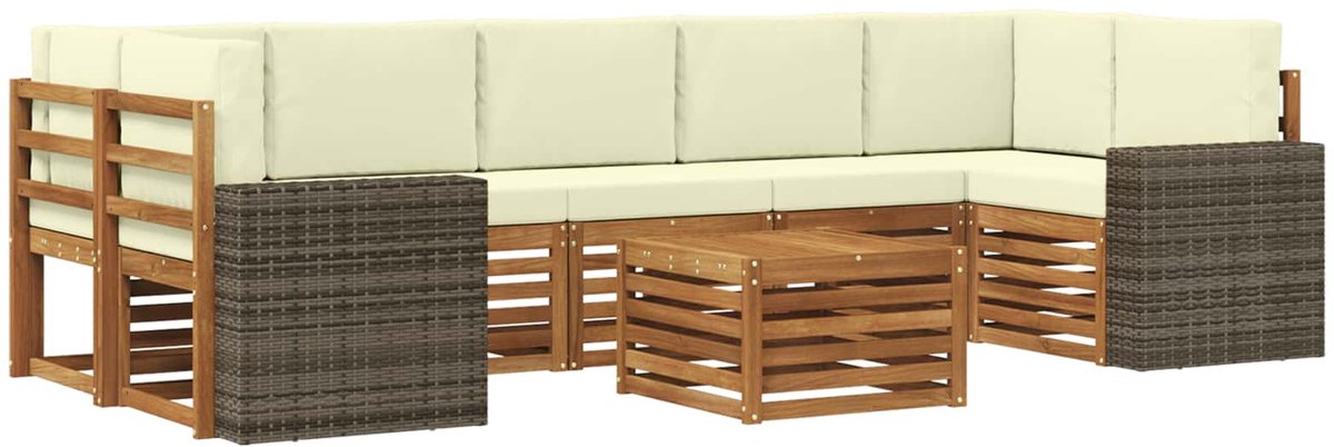 vidaXL Buiten - bank - set - 8 - st - Natuurlijk - en - Crème - Massief - Acacia - Hout Natuurlijk en Crème