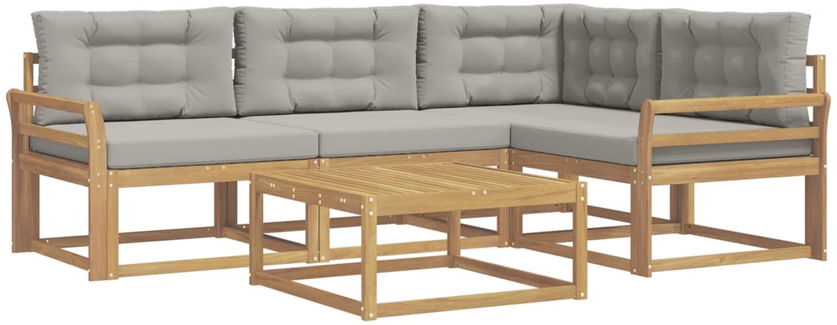 vidaXL Buiten - bank - set - 5 - st - Wit - en - Lichtgrijs - Polyester Wit en lichtgrijs