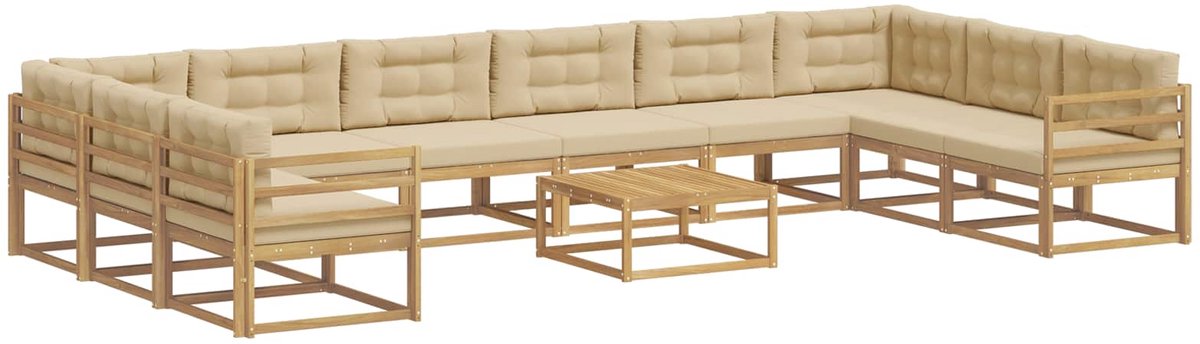 vidaXL Buiten - bank - set - 11 - st - 10-zits - Wit - en - Beige Wit en Beige