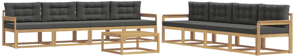 vidaXL Buiten - bank - set - 9 - st - 8-zits - Wit - en - antracietkleurig - Polyester Wit en antracietkleurig