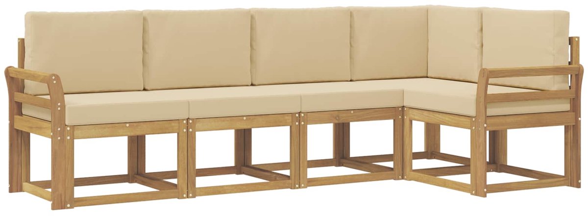 vidaXL Buiten - bank - set - 5 - st - 5-zits - Wit - en - Beige Wit en Beige