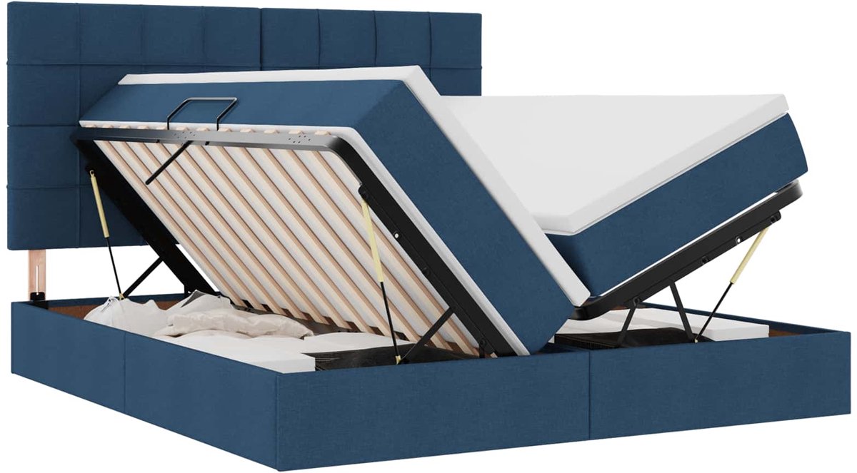 vidaXL LED - opbergbed - met - matras - Blauw - 200 - x - 200 - cm - Stof