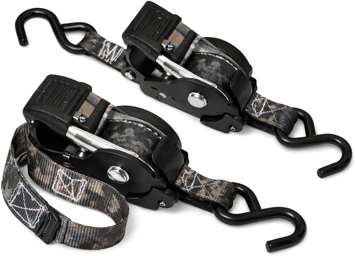 Ratelbanden Set - Spanbanden S-haken - Vracht Beveiligen - Handmatig Intrekbaar - 25cm x 365m - Camo Groen