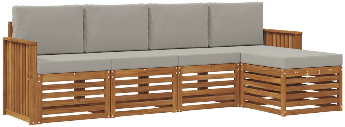 vidaXL Buiten - bank - set - 5 - st - 5-zits - Naturel - en - lichtgrijs Naturel en lichtgrijs