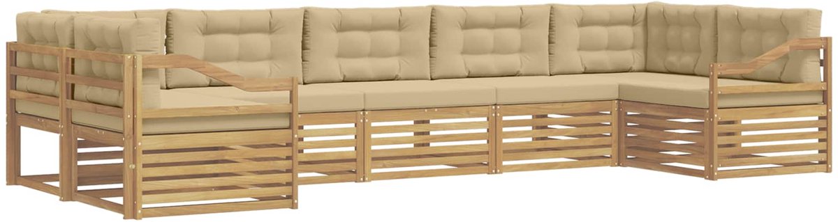 vidaXL Buiten - bank - set - 7 - st - 7-zits - Wit - en - Beige - Polyester Wit en beige
