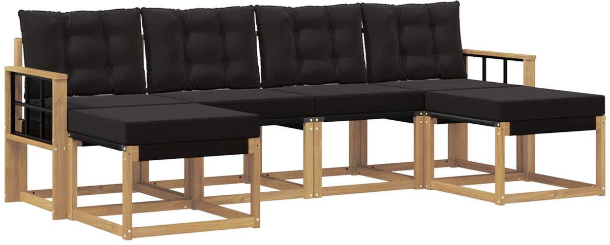 vidaXL Buiten - bank - set - 6 - st - 6-zits - Wit - en - zwart Wit en zwart