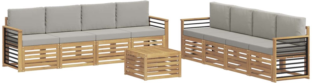 vidaXL Buiten - bank - set - 9 - st - Wit - en - Lichtgrijs - Polyester Wit en lichtgrijs