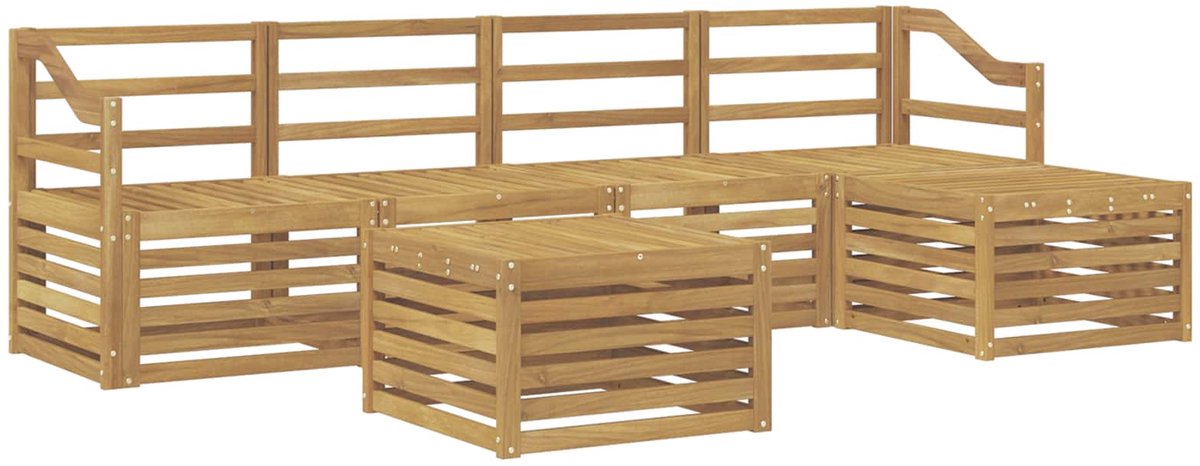 vidaXL Buiten - bank - set - 6 - st - 5-zits - Wit - Massief - Acacia - Hout