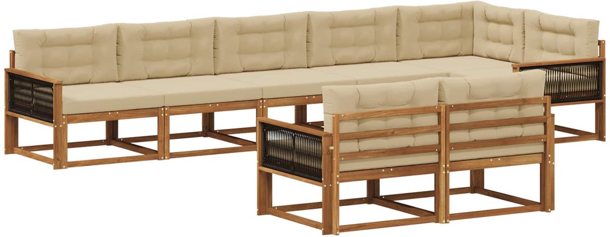 vidaXL Buiten - bank - set - 8 - st - 8-zits - Natuurlijk - en - Beige Natuurlijk en Beige
