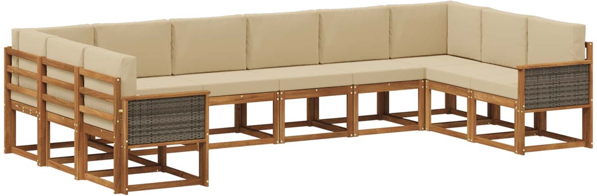 vidaXL Buiten - bank - set - 10 - st - 10-zits - Natuurlijk - en - Beige Natuurlijk en Beige