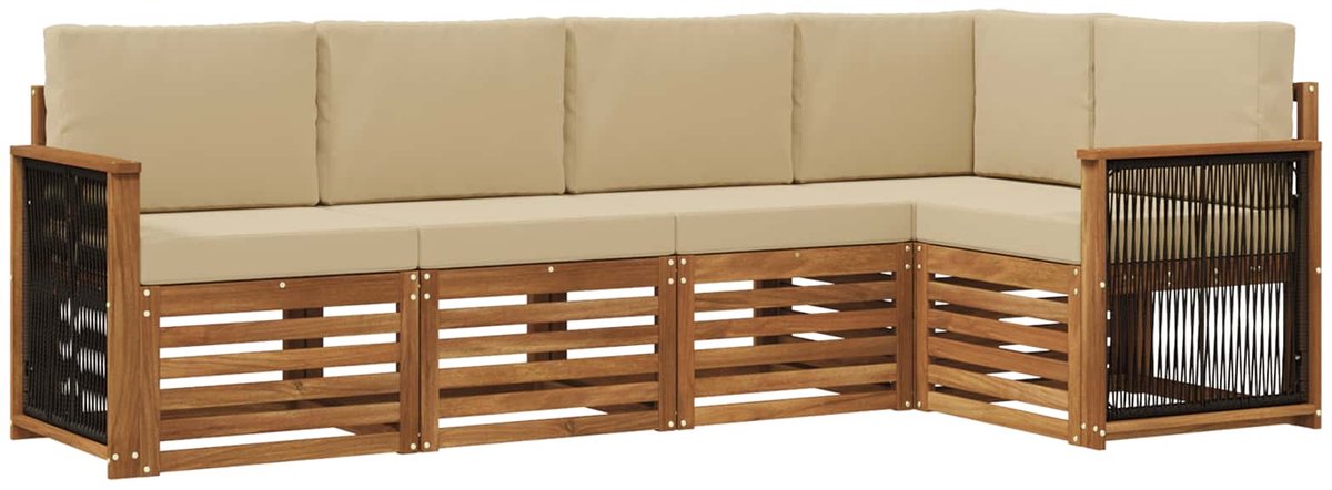 vidaXL Buiten - bank - set - 4 - st - 5-zits - Natuurlijk - en - Beige Natuurlijk en Beige