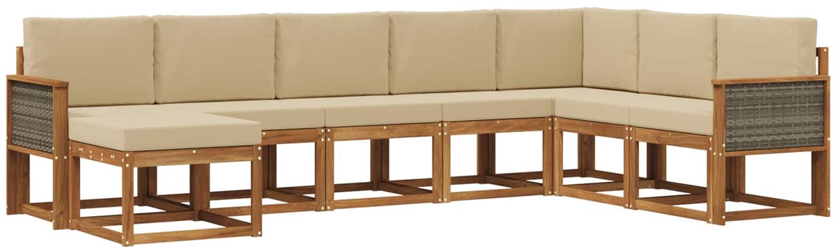 vidaXL Buiten - bank - set - 8 - st - 8-zits - Natuurlijk - en - Beige Natuurlijk en Beige
