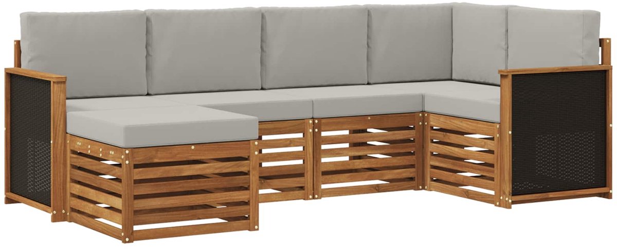 vidaXL Buiten - bank - set - 6 - st - 5-zits - Naturel - en - lichtgrijs Naturel en lichtgrijs
