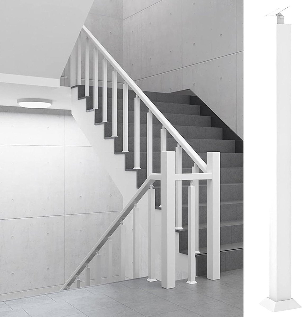 Balustrade Palen - Leuningpaal Terras - Veiligheid Verhoging - 270° Verstelbaar - 70cm Hoog - Wit
