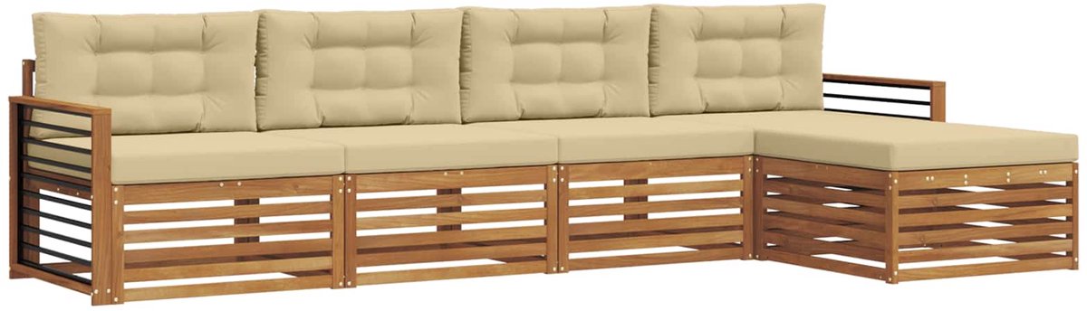 vidaXL Buiten - bank - set - 5 - st - 4-zits - Natuurlijk - en - Beige Natuurlijk en Beige