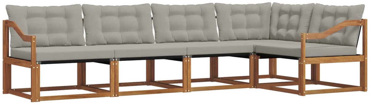 vidaXL Buiten - bank - set - 5 - st - 5-zits - Naturel - en - lichtgrijs Naturel en lichtgrijs