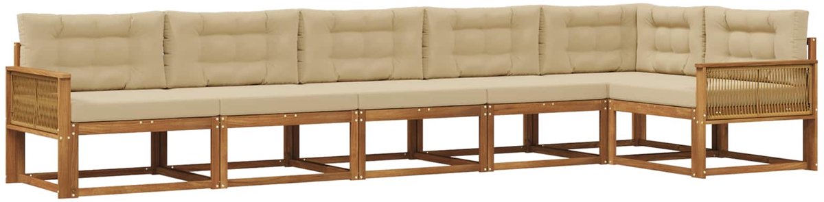 vidaXL Buiten - bank - set - 6 - st - 6-zits - Natuurlijk - en - Beige Natuurlijk en Beige