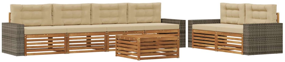 vidaXL Buiten - bank - set - 7 - st - 6-zits - Natuurlijk - en - Beige Natuurlijk en Beige