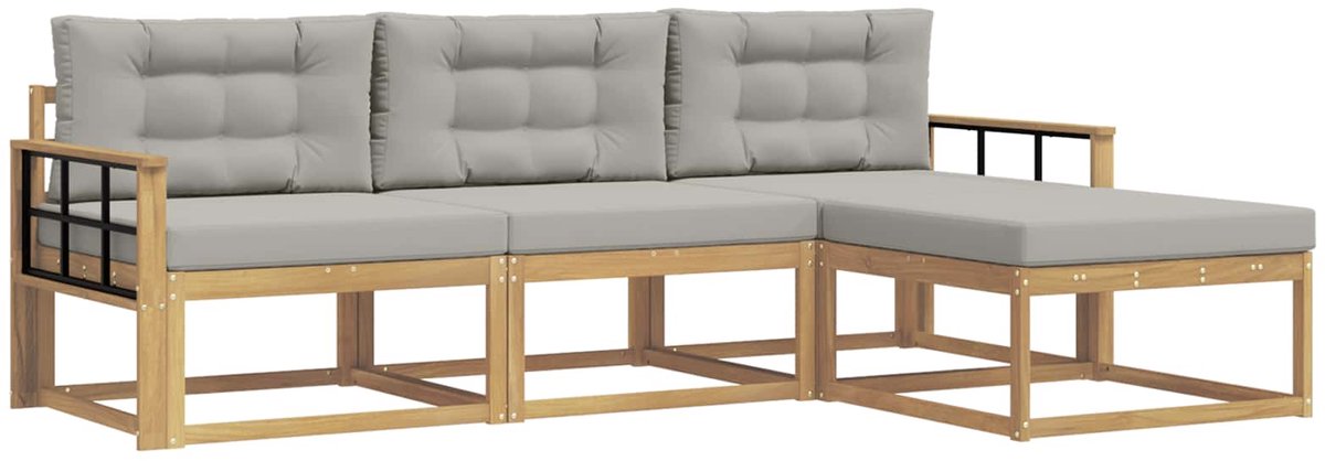 vidaXL Buiten - bank - set - 4 - st - Wit - en - Lichtgrijs - Polyester Wit en lichtgrijs