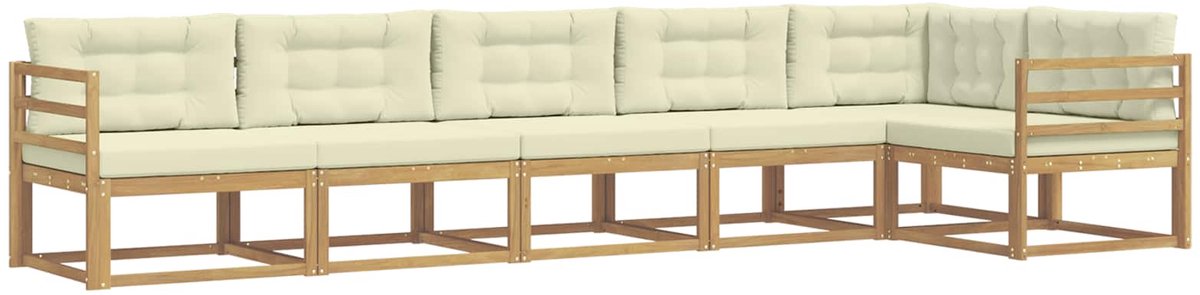 vidaXL Buiten - bank - set - 4 - st - 6-zits - Wit - en - crèmekleurig - Polyester Wit en crèmekleurig