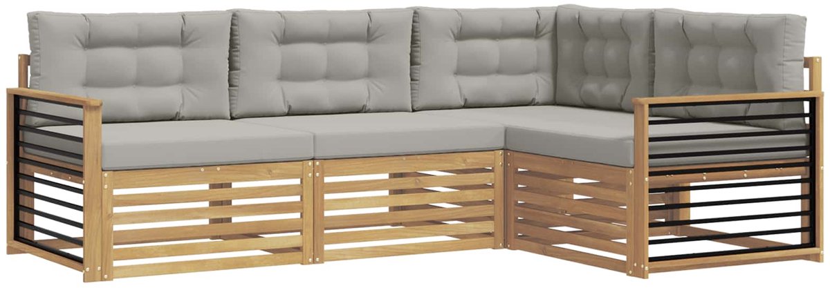 vidaXL Buiten - bank - set - 4 - st - 4-zits - Wit - en - Lichtgrijs - Polyester Wit en Lichtgrijs