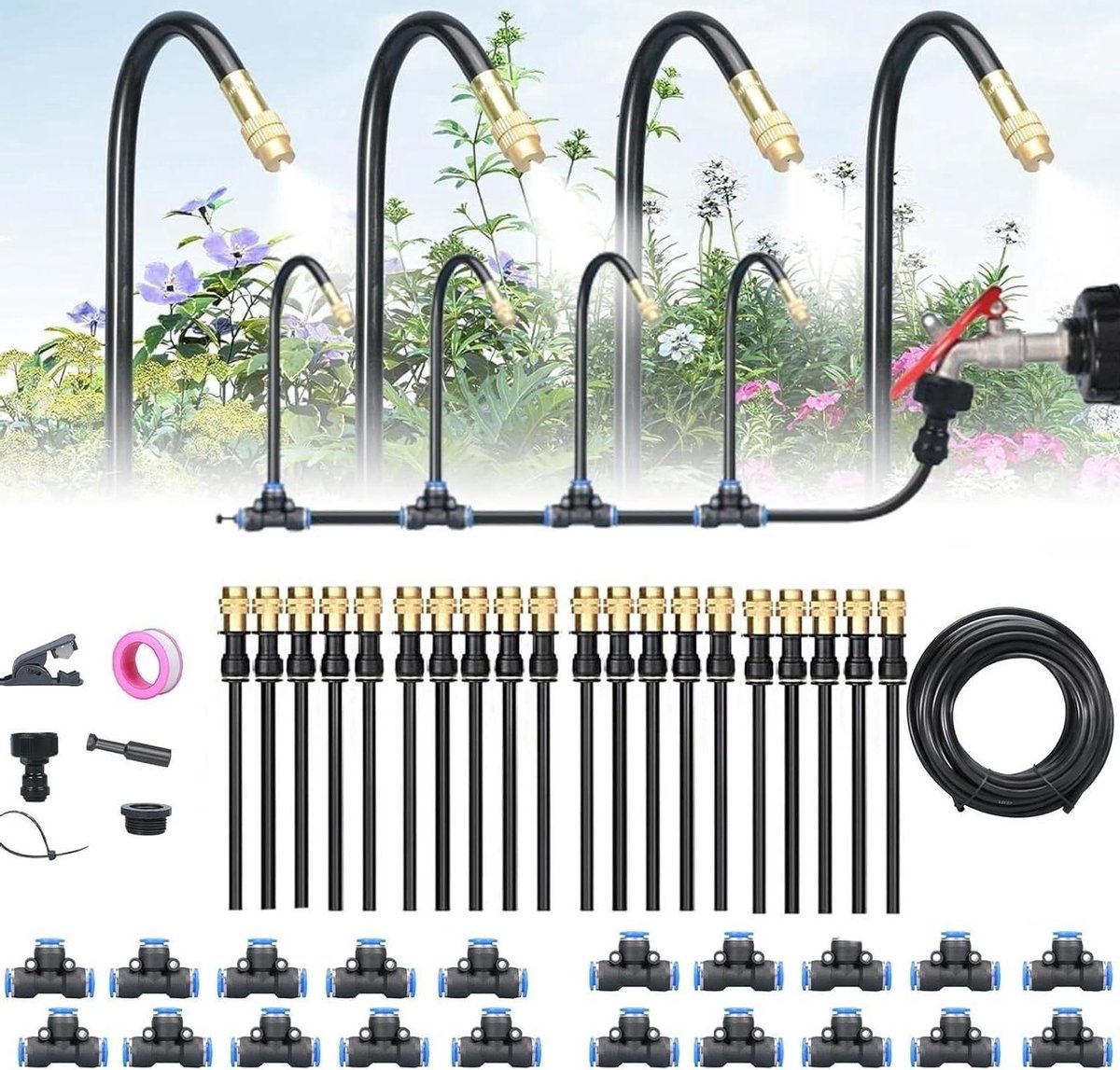 Tuinirrigatiesysteem - Druppelsysteem Gazon - Planten Water Geven - 360 Graden Verstelbaar - 20 Meter - Zwart
