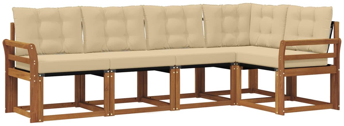 vidaXL Buiten - bank - set - 5 - st - 5-zits - Natuurlijk - en - Beige Natuurlijk en Beige
