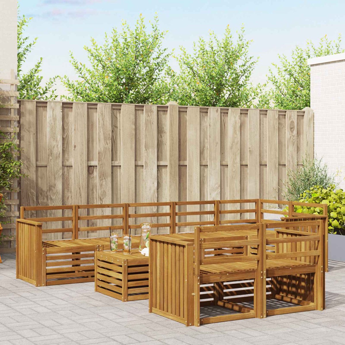 vidaXL Buiten - bank - set - 9 - st - 8-zits - Naturel - Massief - Acacia - Hout