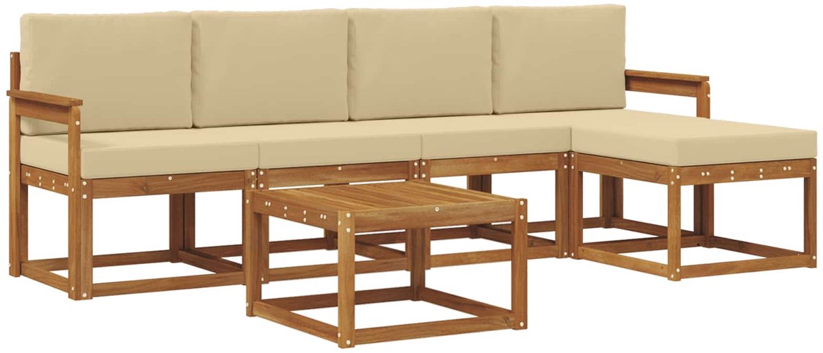 vidaXL Buiten - bank - set - 6 - st - 5-zits - Natuurlijk - en - Beige Natuurlijk en Beige