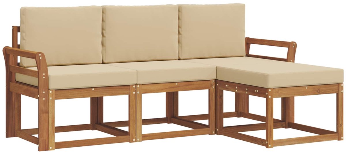vidaXL Buiten - bank - set - 4 - st - 3-zits - Natuurlijk - en - Beige Natuurlijk en Beige