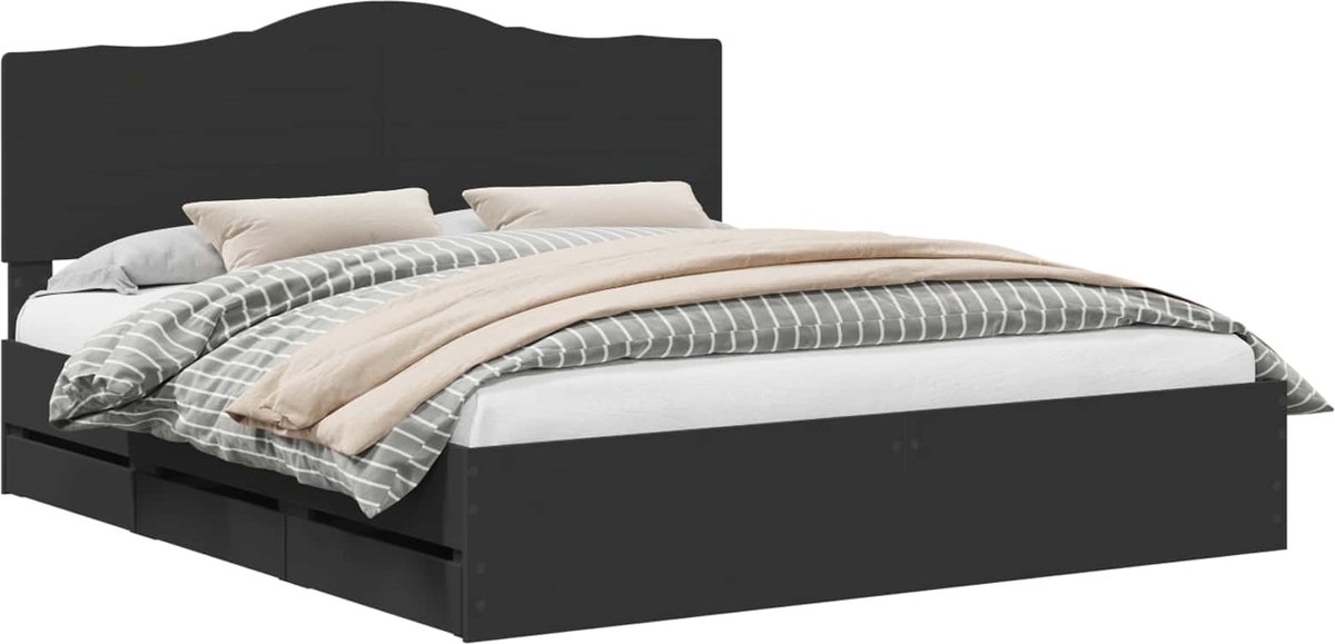 vidaXL - Bedframe - met - lade - met - opslag - Zwart - 200 - x - 200 - cm - Ingenieurshou
