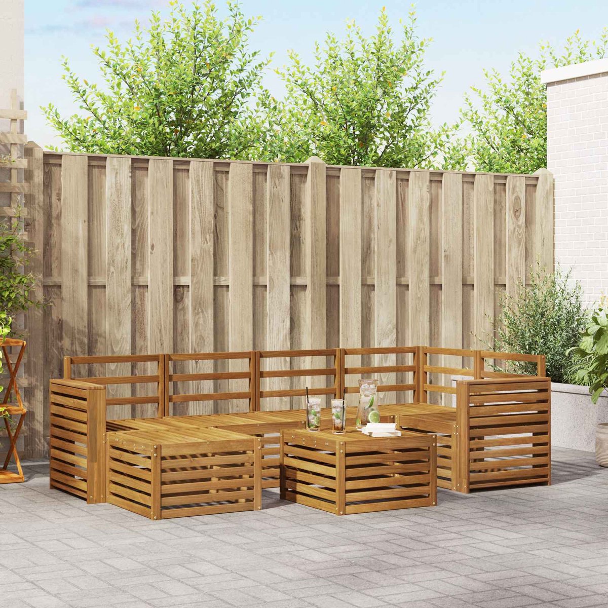 vidaXL Buiten - bank - set - 7 - st - 5-zits - Naturel - Massief - Acacia - Hout