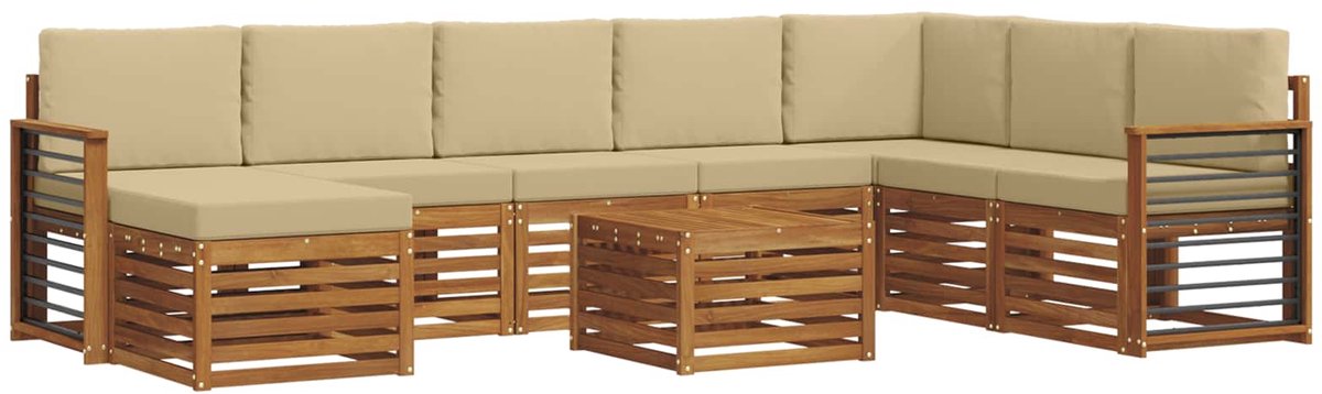 vidaXL Buiten - bank - set - 9 - st - 8-zits - Natuurlijk - en - Beige Natuurlijk en Beige