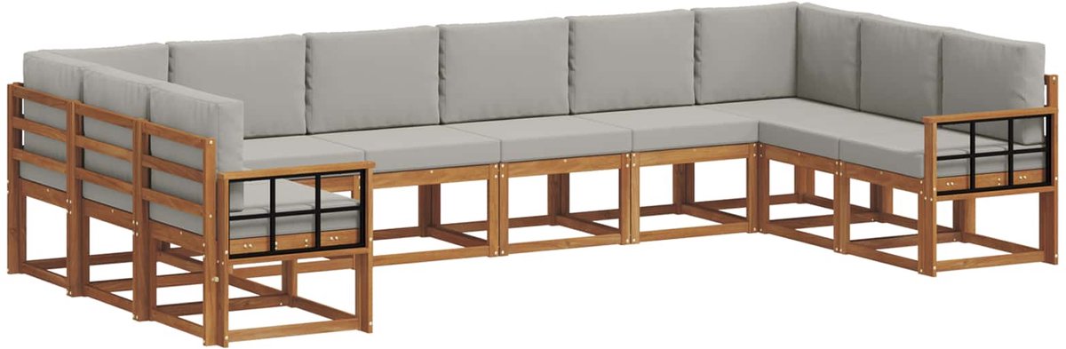 vidaXL Buiten - bank - set - 10 - st - 10-zits - Naturel - en - lichtgrijs Naturel en lichtgrijs
