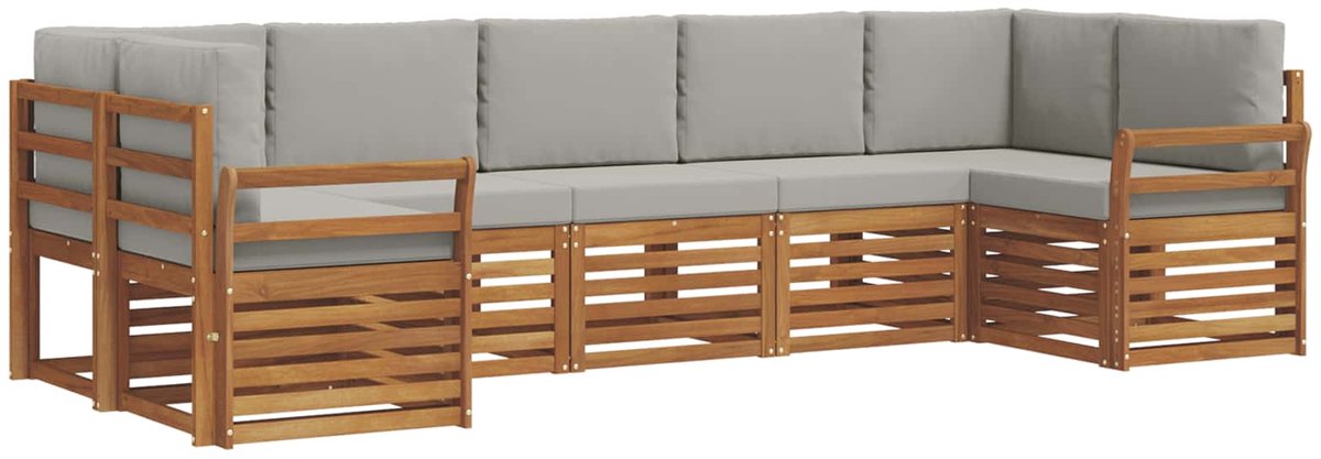 vidaXL Buiten - bank - set - 7 - st - 7-zits - Naturel - en - lichtgrijs Naturel en lichtgrijs