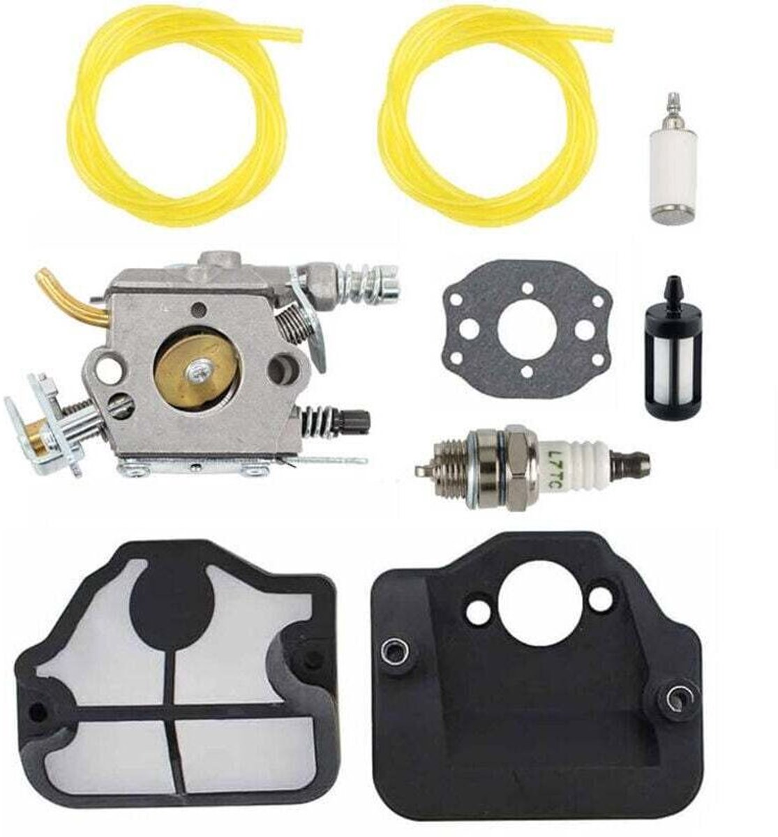 Carburateurrevisieset geschikt voor Husqvarna 36, 41, 136, 137, 137E, 141, 142, 141LE en 142E kettingzagen, model XU, geschikt geschikt voor WT-834, WT-657, WT-285 en WT-239 C1Q-W29E, inclusief lucht- en brandstoffilters.