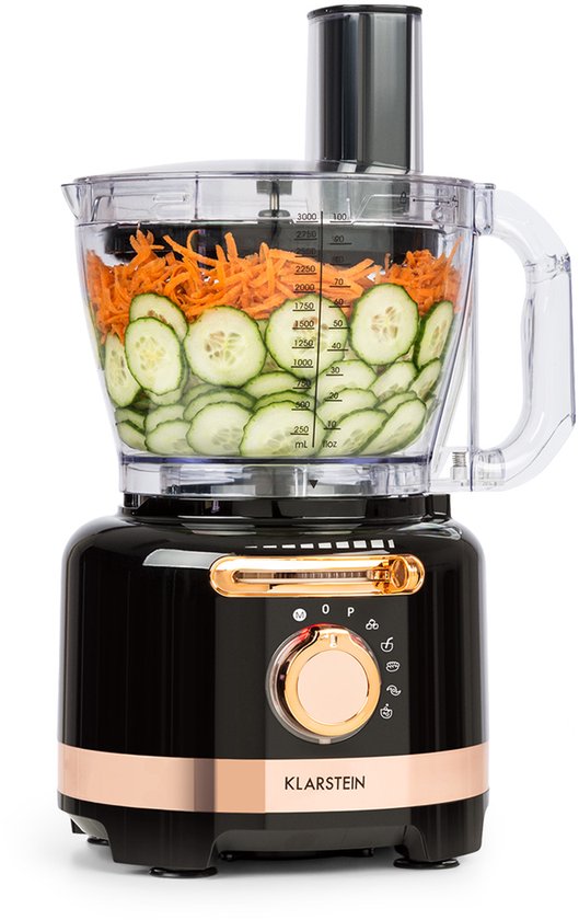 Klarstein Luca Multifunctionele Blender, Keukenmixer, Hakmolen, Rasp, Sapcentrifuge, Foodprocessor, 1000 Watt, Traploos Variabele Snelheid, 6 Standen, BPA-vrij, 3 Liter, 3L Maatbeker, Spatel, Zwart