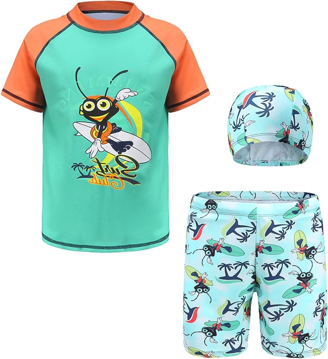 Zwemshorts voor Jongens met UV-bescherming, Inclusief Zwemcap en Rash Guard, Maten 98-164 cm