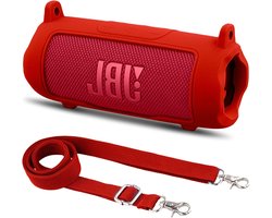 Siliconen beschermhoes voor draagbare Bluetooth speaker met afneembare schouderriem, schokbestendig en zacht, ideaal voor JBL Flip 7 (Rood)