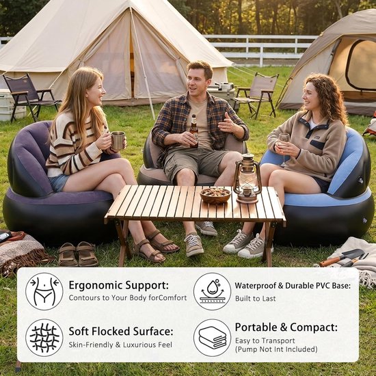 Opblaasbare Stoel met Voetpomp - luchtbank voor camping & thuis — afbeelding 4