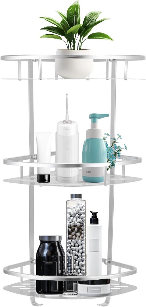 Hoekige Doucheplank met 3 Niveaus - Wandmontage Badkamer Organizer van Aluminium voor Douche, Toilet en Keuken met Hol Ontwerp