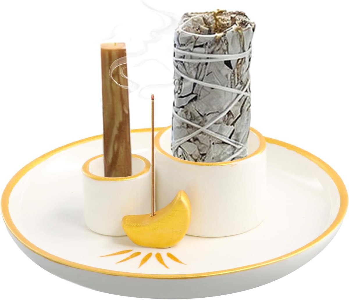 4-in-1 Keramische Wierookhouder voor Wierookstokjes, Sage en Meditatie - Ideaal voor Yoga en Thuisgebruik