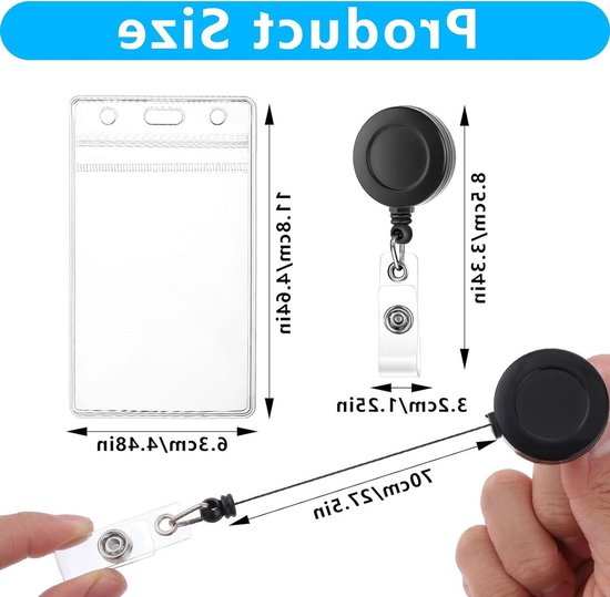 2 Stuks Transparante Badgehouder met Retractable Badge Reel, Verticale ID Kaart Houder, Zachte Plastic Kaartbeschermer voor Zorgverleners, Onderwijs en Evenementen — afbeelding 2