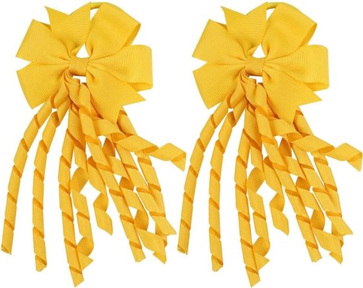 - Spiraal Streamers Haarstrik Set voor Meisjes - Gele Haarlinten en Bobbels -