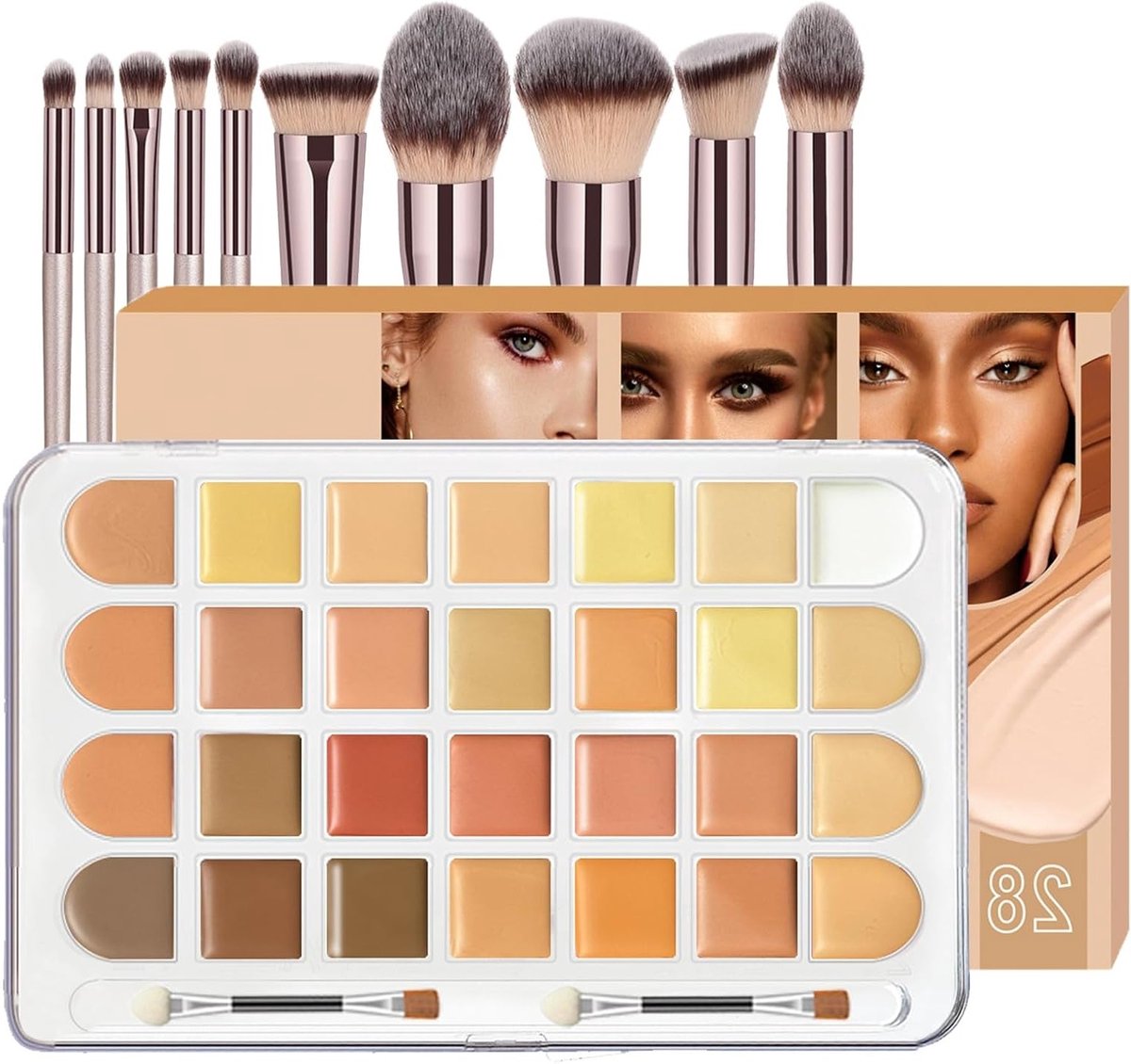 28 Kleuren Concealer met 10 Make-up Penselen voor Dagelijks Gebruik en Feestjes - Perfecte Make-up Set voor Een Stralende Look